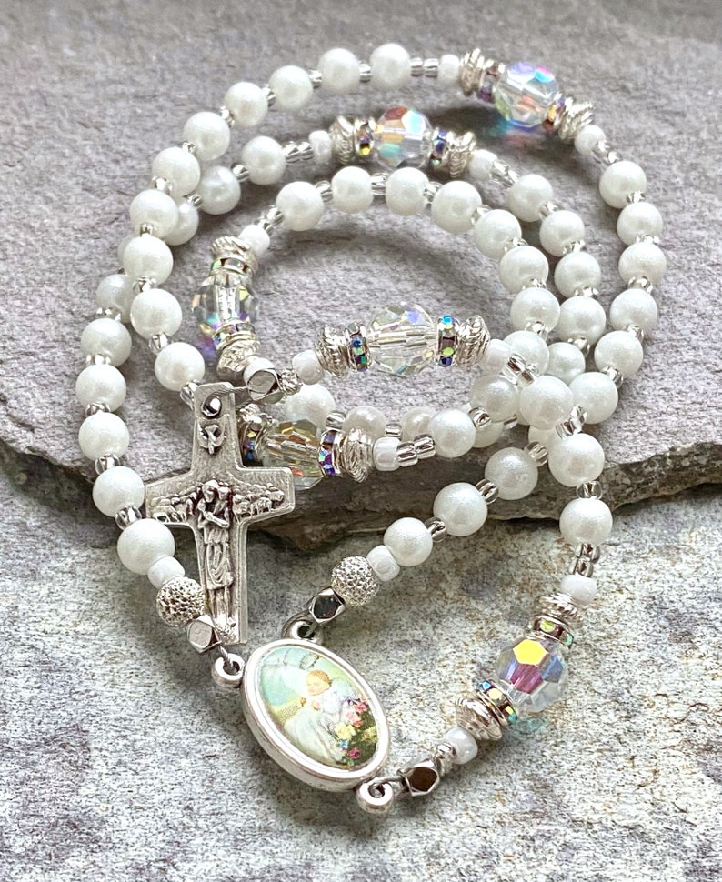 Baptism rosary, small rosary beads, handmade, catholic gift, baptism gift, white rosary, Rosenkranz-Atelier image 7