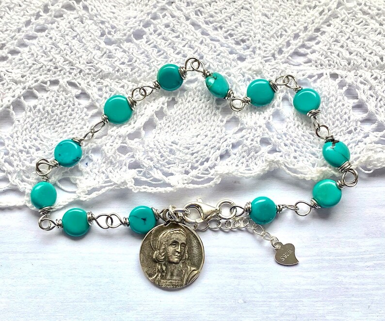 Sterling silver catholic bracelet, Guardian Angel, Mary Magdalene, catholic women gift, catholic jewelry, confirmation, Rosenkranz-Atelier image 3