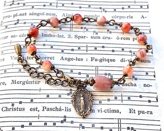 Miraculous medal bronze rosary bracelet, catholic jewelry, hand cast bronze, gift for catholic woman, Rosenkranz-Atelier