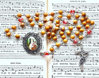 Large rosary, Saint Therese, olive wood rosary beads, rose crucifix, heirloom catholic prayer beads, Rosenkranz-Atelier