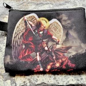 Bolsa de terço do Arcanjo Miguel, bolsa católica, bolsa de terço com zíper, estojo de terço, asa de anjo de madrepérola, Rosenkranz-Atelier