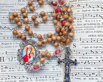 Large rosary, olive wood rosary beads, Icon of Our Lady with Child Jesus, silver rosary, heirloom catholic prayer beads, Rosenkranz-Atelier