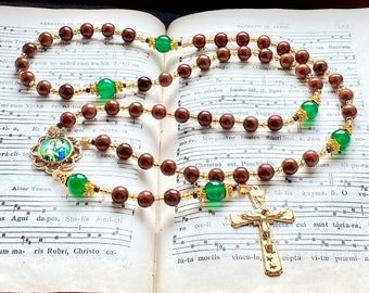 Saint Joseph traditional rosary, 5 decade catholic rosary beads, petrified wood beads, large beads traditional rosary,  Rosenkranz-Atelier