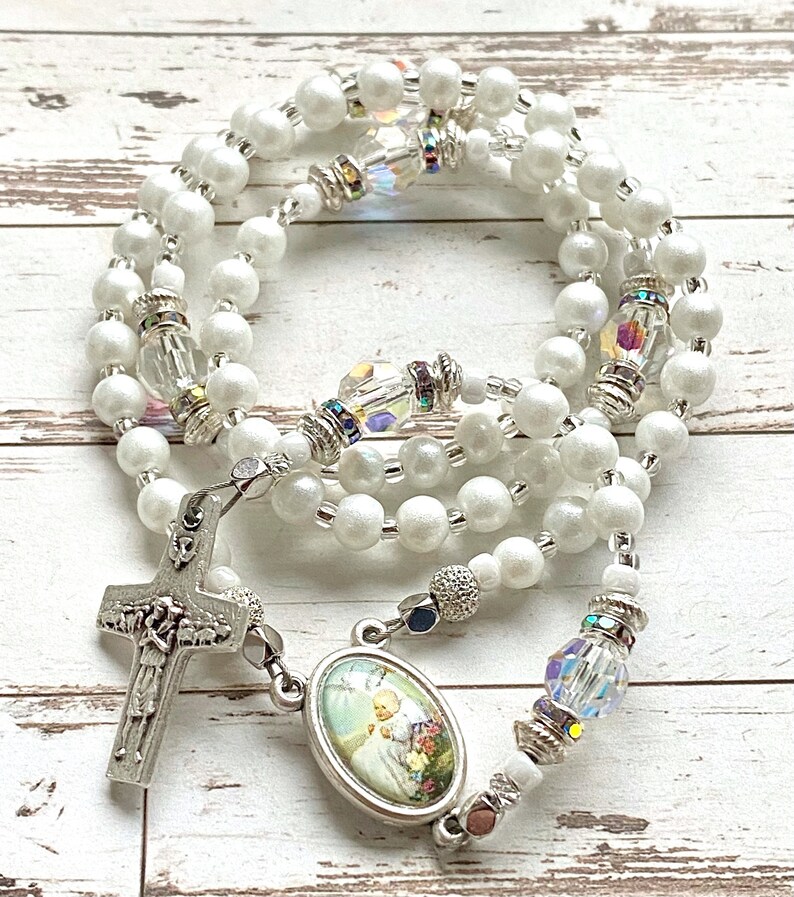 Baptism rosary, small rosary beads, handmade, catholic gift, baptism gift, white rosary, Rosenkranz-Atelier image 9