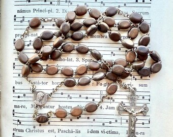 Antique brown wood and silver rosary, Our Lady, catholic tradition, French brocante, collectible rosary, catholic gift, Rosenkranz-Atelier