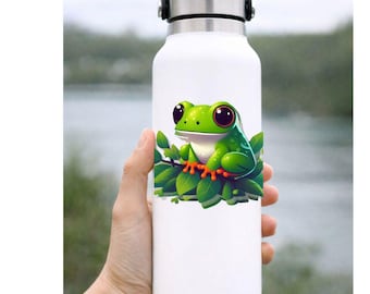 Sticker de Rana Verde en Vinilo | Calcomanía Impermeable para Laptop y Botella