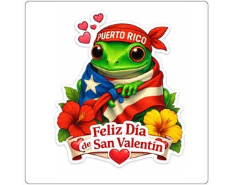 Puerto Rico Frog with Flag square sticker | Feliz Día de San Valentín