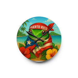 Puerto Rican Pride Acrylic Wall Clock, Caribbean Home Decor, Island Art Clock, Unique Gift for Puerto Ricans, Latino Wall Art Decor