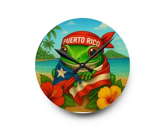 Puerto Rican Pride Acrylic Wall Clock, Island Home Decor