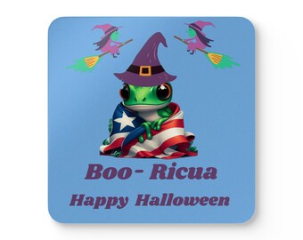 Puerto Rican Halloween Coaster Set, Boo-Ricua Party, Coqui Design