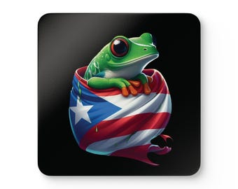Coqui Frog Coaster Set, Puerto Rican Flag, Home Decor Gift