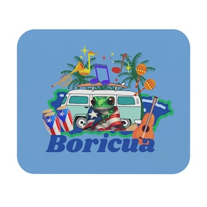 Rectangle Mouse Pad, Puerto Rico Island Motiff Boricua Coqui Bus Design, Office Desk Decor, Computer Accessories, Home Office Gift, Gaming