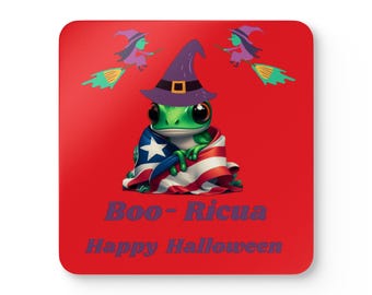 Halloween Coaster Set, Puerto Rican Frog Witch, Party Decor