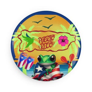 Round Button Magnet, Puerto Rican Pride Magnet, Puerto Rican Flag Fridge Magnet, Puerto Rico Souvenir, Patriotic Kitchen Decor, 1 & 10 PCS