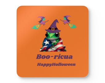 Halloween Boo-Ricua Coaster Set, Puerto Rican Party Decor
