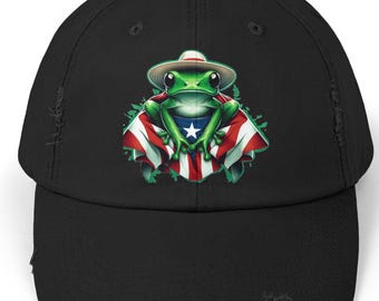Puerto Rican Flag Coqui Frog Cotton Twill Hat