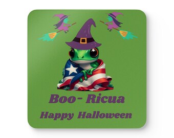 Halloween Boo-Ricua Coaster Set, Puerto Rican Party Decor