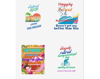 Retiree Adventure Sticker Sheets, Travel Cycling Beach Retirement Stickers, Fun Retired Life Planner Decals