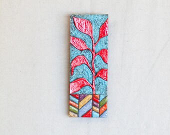 Tile Wall Art, Vertical Wall Decor, Narrow Wall Art, Ceramic Wall Art - Stick Mini Red Vine Tile Mounted Wall Art, MADE to ORDER