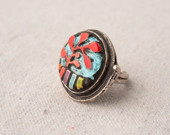 Adjustable Chunky Ring, Ceramic Statement Ring - READY to SHIP Boho Ring by Romy and Clare - Red Vine