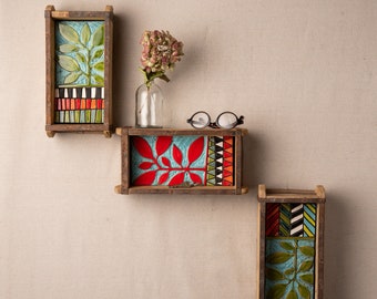 Shelf (one - choose from 3) Ceramic and Mosaic Art Framed in Vintage Indian Brick Molds - MADE to ORDER by Romy and Clare