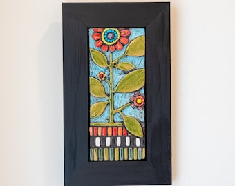 Ceramic and Mosaic Wall Art in Wood Frame - First Flower -  MADE to ORDER by Romy & Clare