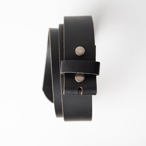 Leather Snap Belt BLACK Leather Belt Strap for Buckle, 1.5 Inch Wide Belt, Jeans Belt