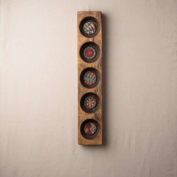 Ceramic Tile Wall Art, Vertical or Horizontal, Vintage Indian Wood Cheese Mold - READY to SHIP - Zulu