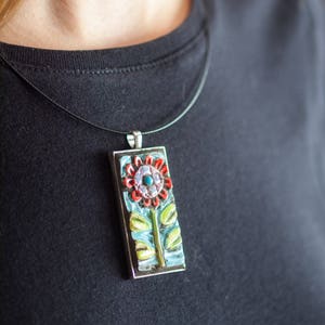 Mosaic Pendant Necklace for Women, Mother&#39;s Day Gift, Ceramic Jewelry, Blossom Clay Tile Mosaic Necklace, MADE to ORDER
