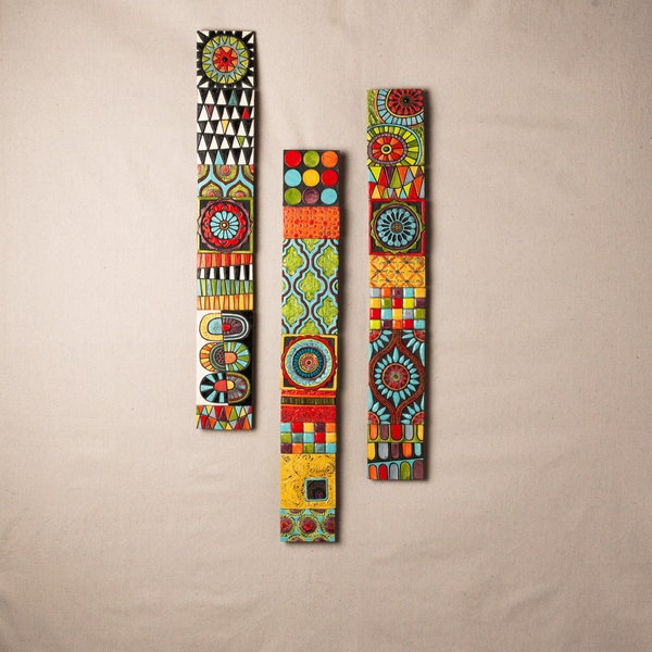 Ceramic and Mosaic Stick (one - choose from 3 patterns) Handmade Tile Wall Art, Vertical or Horizontal Art - MADE to ORDER