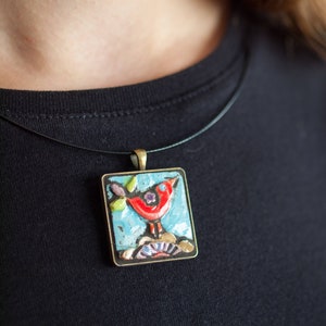 Pendant Necklace with Red Bird, Ceramic Pendant Necklace for Women, MADE to ORDER image 2