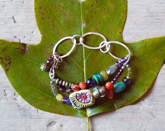 Boho Bracelet: Handmade Tile, Semiprecious Stones (MADE to ORDER)