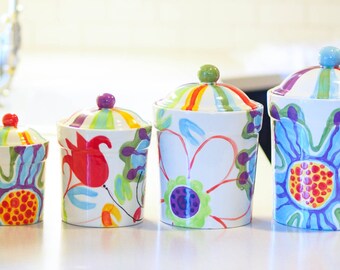 Ceramic Kitchen Canister Set Pottery Canisters Pear Etsy