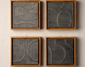 Ceramic Wall Art, Handmade Tiles Framed: Passages Series - Modern Landscape