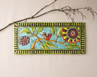 Horizontal Ceramic Garden Plaque - MADE to ORDER - Outdoor Wall Art by Romy and Clare