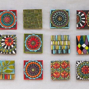 Large Ceramic Wall Sculpture Set of 12 Squares, Mounted Wall Art Set MADE to ORDER