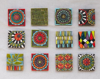 Bright Wall Art Tiles (one - choose from 12 patterns) Mounted Tile Wall Art - MADE to ORDER - Modern Multi