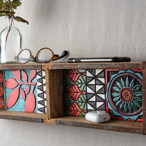 Shelf with Ceramic and Mosaic Art Framed in Vintage Indian Brick Mold MADE TO ORDER by Romy and Clare image 8