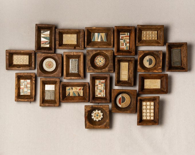Featured listing image: Handmade Ceramic Tile Wall Sculpture, Framed Art Set of 20 (MADE to ORDER) Random Grouping