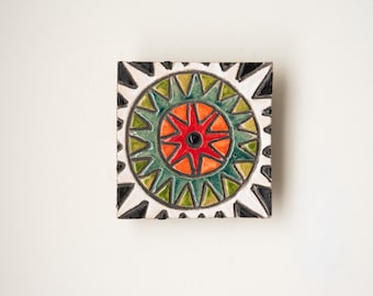 Handmade Ceramic and Mosaic Tile Mounted Square Wall Art MADE to ORDER by Romy and Clare - Pow!