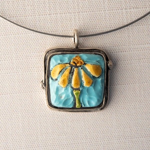 Ceramic Pendant Necklace in Gift Pouch - MADE to ORDER - Ceramic Jewelry by Romy and Clare - Daisy