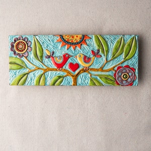 Liebe Vögel Mosaik Wand Kunst - Stick Mini - MADE to ORDER montiert Keramik und Mosaik Wand Kunst