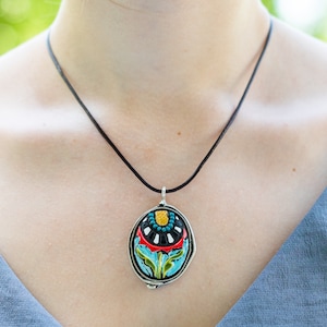 Pendant Necklace for Women, Ceramic Flower Necklace - READY to SHIP - Blossom in Blue Sky