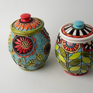 Kitchen Canister one choose from two Stoneware Ceramic and Mosaic Jar MADE to ORDER by Romy and Clare image 2