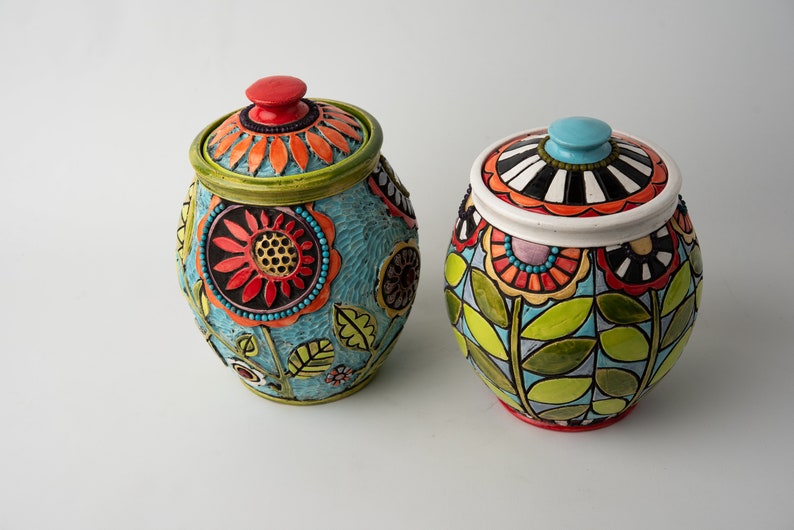 Kitchen Canister one choose from two Stoneware Ceramic and Mosaic Jar MADE to ORDER by Romy and Clare image 2