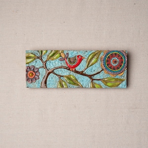 Bird on Branch Mosaic Wall Art, Boho Decor, Horizontal Wall Art, Ceramic Wall Art - Stick Mini - MADE to ORDER Mounted Wall Art