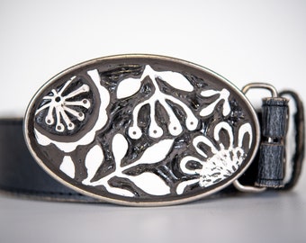 Belt Buckle for Women, Black and White Belt Buckle, Ceramic Belt Buckle with Optional Leather Belt MADE to ORDER