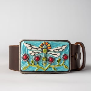 Dragonfly Belt Buckle, MADE to ORDER, Handmade Tile Belt Buckle, Optional Leather Belt