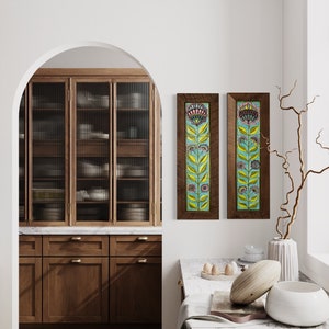 Ceramic and Mosaic Wall Art framed in Rough Sawn Walnut (choose from two panels) - READY to SHIP - Tiffany's Trellis