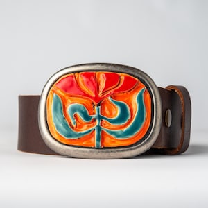Handmade Ceramic Tile Belt Buckle: Red Poppy